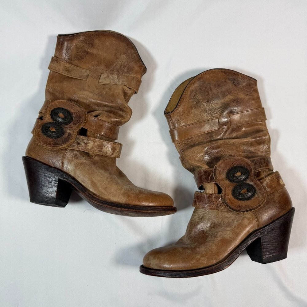 Johnny Ringo Sz 6 Rochelle Embellished Slouch Western Brown Leather Boots Concho